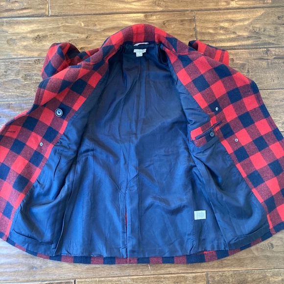 J. Crew sz 4 Wool Blend Red & Navy Buffalo Check Plaid Peacoat Winter Holiday - Picture 4 of 11